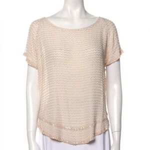 Parker Cream Silk Bateau Neckline Blouse with hand beaded embellishments